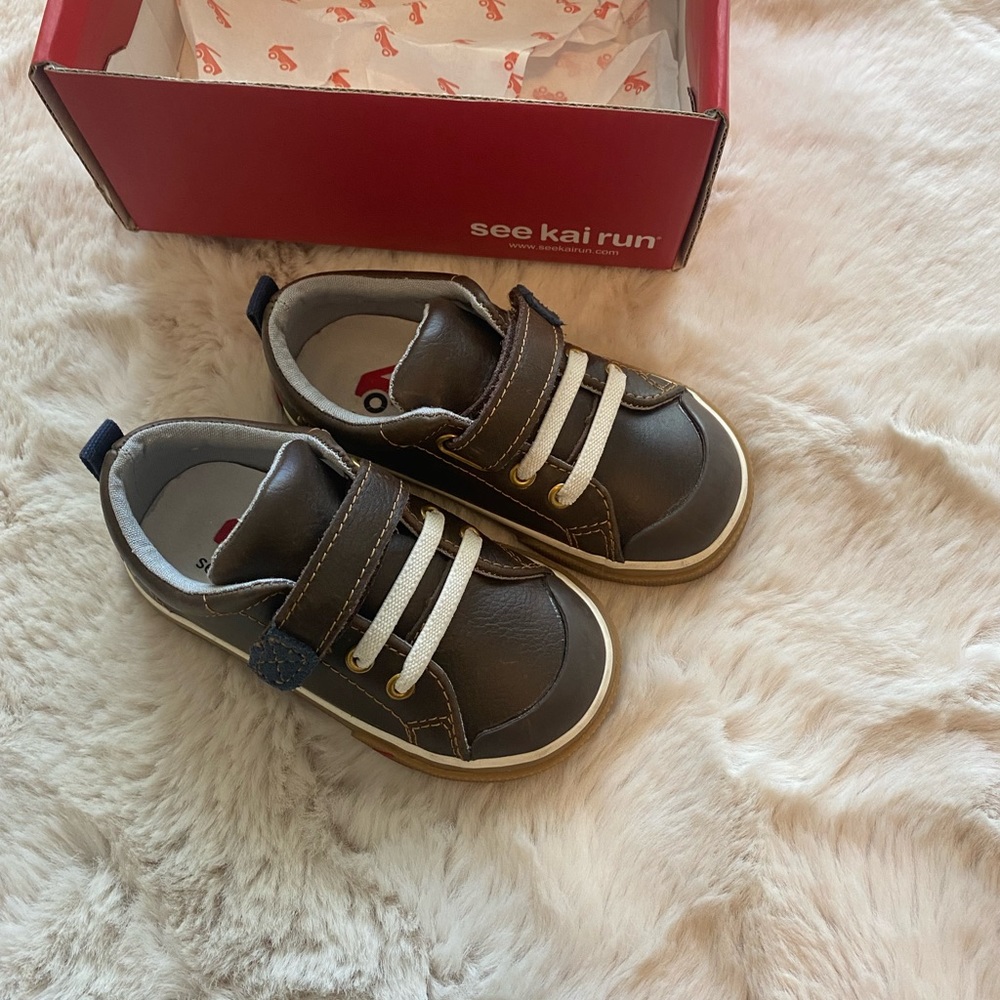 Toddler Boys See Kai Run Brown Leather Sneakers Size 7c